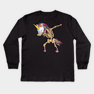 Dabbing Unicorn Skeleton Kids Long Sleeve T-Shirt